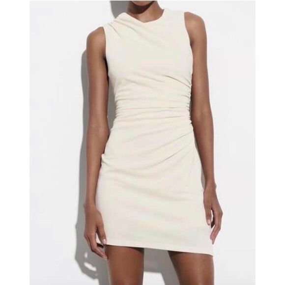 Zara BRIDAL White Ruched Mini Dress Size Small - Picture 1 of 8